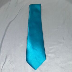 Haspel Mens Silk Tie Teal Blue Satin Solid Formal Wedding Necktie